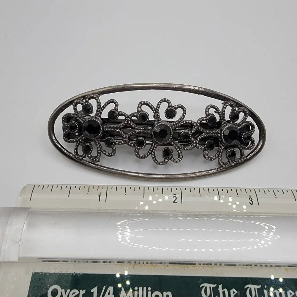 Metal Hair Clip Black Rhinestone Hair Women’s Floral Metal Silver‎ Tone